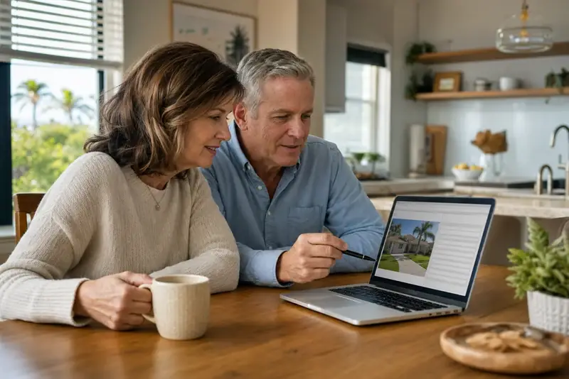 Couple filling out home selling form
